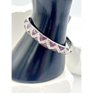 Lauren G Adams Bracelet Silver Toned Purple Enamel & Crystal Hinged Bangle NWT
